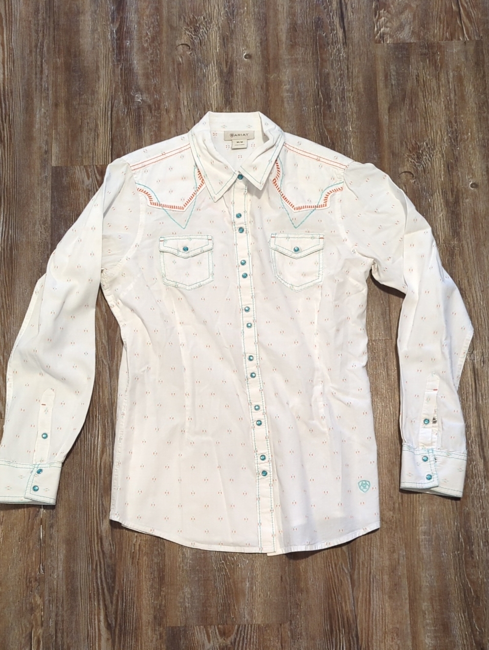 Ariat White Western Button-Down Shirt with Turquoise Accents
